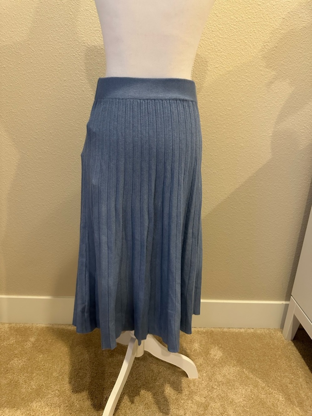 Chicwish Slate Blue Ribbed Knit Midi Skirt